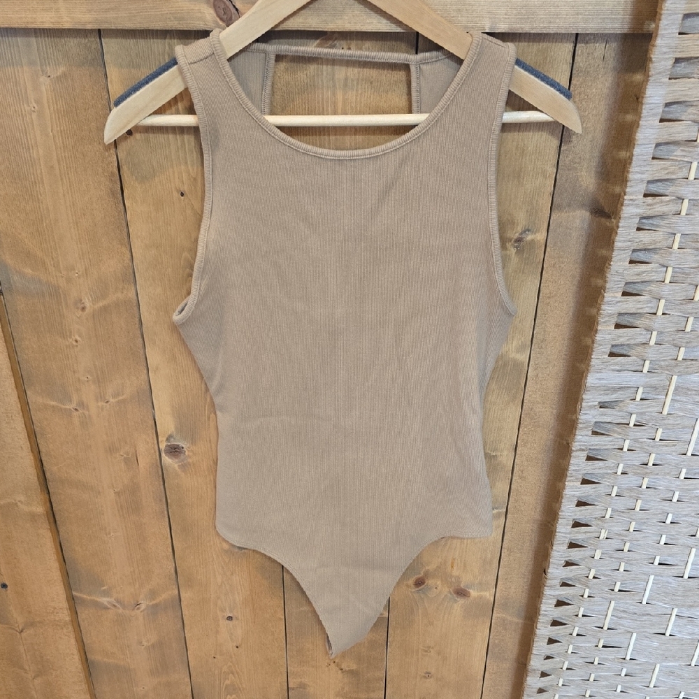American Eagle Outfitters Ribbed Tan Bodysuit